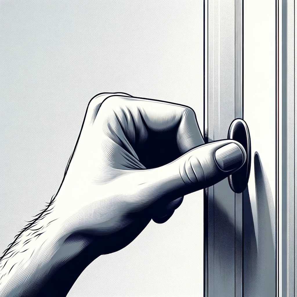 Illustration of a hand at a doorbell.