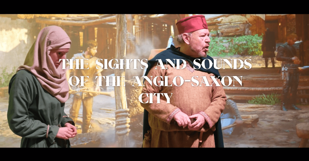 Two actors dressed in Anglo Saxon clothing